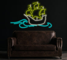 Load image into Gallery viewer, Ship neon sign, Boat neon sign, Neon sign with ship design, Maritime neon sign, Sailboat neon sign, Ship silhouette neon sign, sea walldecor