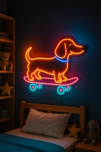 Load image into Gallery viewer, Puppy on Skateboard Neon Sign, Skater Dog Neon Sign, Skate Pup Neon Sign Multicolor