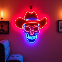 Load image into Gallery viewer, Cowboy Skull Neon Sign, Western Skull Neon Sign, Outlaw Skull Neon Sign Multicolor