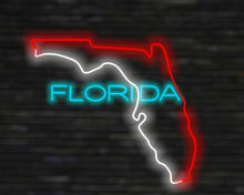 Load image into Gallery viewer, Florida state Neon Sign, US map neon sign, Florida map neon sign, Neon Florida State Map neon sign, neon sign of the U.S. state