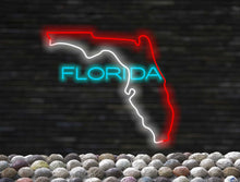 Load image into Gallery viewer, Florida state Neon Sign, US map neon sign, Florida map neon sign, Neon Florida State Map neon sign, neon sign of the U.S. state
