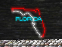 Load image into Gallery viewer, Florida state map Neon Sign, US map neon sign, Florida map neon sign, Neon Florida State Map neon sign, neon sign of the U.S. state
