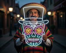 Load image into Gallery viewer, Sugar Skull In Top Hat neon sign, Calavera Skull neon sign, Day Of The Dead Skull neon sign picture 4