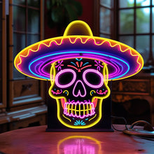 Load image into Gallery viewer, Calavera Sombrero Neon Sign, Mariachi Skull Neon Sign, Muertos Skull Neon Sign picture