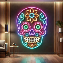 Load image into Gallery viewer, Sweet Skull Neon Sign, Calavera Neon Sign, Mexican Skull Neon Sign picture