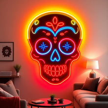 Load image into Gallery viewer, Aztec Skull Neon Sign, Sugar Skull Neon Sign, Calavera Neon Sign picture