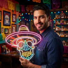 Load image into Gallery viewer, Sugar skull Sombrero Neon Sign, Mexican Hat Skull Neon Sign, Calavera Neon Sign