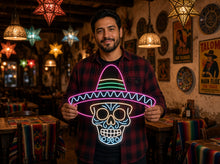 Load image into Gallery viewer, Sugar Skull Neon Sign, Sombrero Skeleton Neon Sign, Mexican Hat Neon Sign