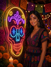 Load image into Gallery viewer, Tattoo Skull Neon Sign, Chicano Skull Neon Sign, Calavera Neon Sign