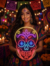 Load image into Gallery viewer, Tattoo Skull Neon Sign, Chicano Skull Neon Sign, Calavera Neon Sign