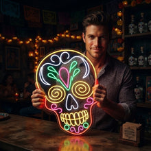 Load image into Gallery viewer, Sugar Skull Neon Sign, Calavera Neon Sign, Mexican Skull Neon Sign