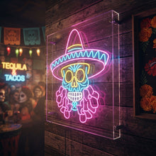 Load image into Gallery viewer, Sugar Skull Neon Sign, Sombrero Calavera Neon Sign, Charro Skull Neon Sign