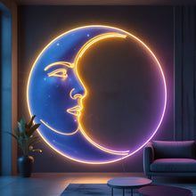 Load image into Gallery viewer, Moon Face Neon Sign, Crescent Moon Face Neon Sign, Man in the Moon Neon Sign