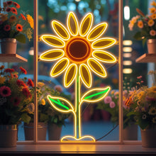 Load image into Gallery viewer, Yellow Sunflower Neon Sign, Floral Blossom Neon Sign, Wildflower Neon Sign Orange