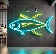 Load image into Gallery viewer, Yellowfish tuna neon sign, neon yellowfish tuna light, tuna fish neon sign, neon tuna sign, seafood neon sign, fishing neon sign, ocean fish neon light, big fish neon sign, sushi neon sign, fresh tuna neon sign, deep sea fish neon light