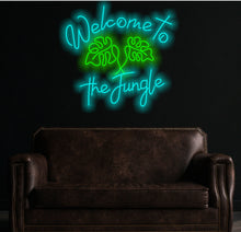 Load image into Gallery viewer, Welcome to the jungle neon sign, monstera leaf neon sign Cyan