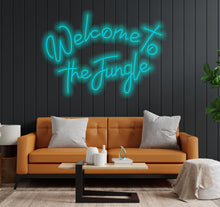Load image into Gallery viewer, Welcome to the jungle inscriptions neon sign Cyan