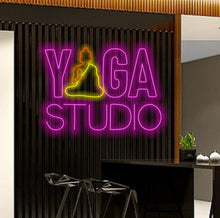 Load image into Gallery viewer, Yoga neon sign, yoga studio neon sign, Neon sign for yoga studio, Yoga-themed neon sign, Custom yoga studio neon sign, Yoga wall art neon