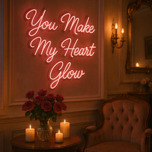 Load image into Gallery viewer, You make my heart glow Neon Sign – LED Wedding Sign, Couple Gift, Romantic Wall Decor, Custom Neon Light for Bedroom, Engagement or Anniversary (Copy)