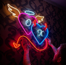 Load image into Gallery viewer, Devil and Angel Neon Sign, Angel and Demon Led Neon Light, Heart Neon Sign, Angelic and Devilish Neon Sign,Valentine's Day Gift
