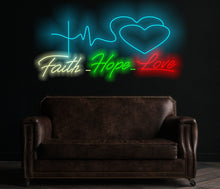Load image into Gallery viewer, Faith hope love neon sign, custom love neon sign, neon love art, neon love expression, neon love messages, neon love signs for homedecor