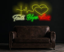 Load image into Gallery viewer, Faith hope love neon sign, custom love neon sign, neon love art, neon love expression, neon love messages, neon love signs for homedecor