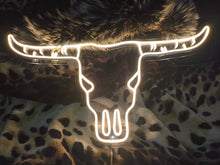 Load image into Gallery viewer, Bull skull neon sign, Bull Horns neon sign, Bull skull light up, Cowboy neon sign, Howdy neon light