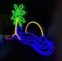 Load image into Gallery viewer, Palm tree neon sign, Palm tree led sign, Palm tree light sign, Tropical neon sign, Tropical light up sign, Summer neon sign, Beach neon sign