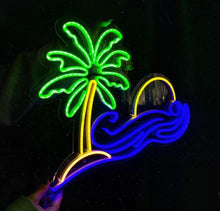 Load image into Gallery viewer, Palm tree neon sign, Palm tree led sign, Palm tree light sign, Tropical neon sign, Tropical light up sign, Summer neon sign, Beach neon sign