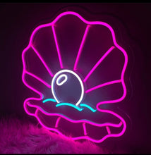 Load image into Gallery viewer, Sea shell with pearl neon sign, mollusk shell led light for your home decor, mermaid shell neon light, pearl light sign