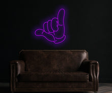 Load image into Gallery viewer, Shaka hand neon sign, Hawaii neon decor, Hang Loose Hand Neon sign, Shaka Gesture Neon sign, Surf's Up Hand Neon sign, Aloha Hand Neon sign, Hawaiian Hand Neon sign, Peace Hand Neon sign