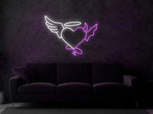 Load image into Gallery viewer, Angel and Devil Neon Sign in heart - Wedding Custom Neon Sign, Angel and Demon