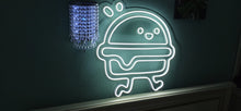 Load image into Gallery viewer, Hamburger neon sign, burger neon sign, food neon sign, running burger, running hamburger neon sign