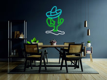 Load image into Gallery viewer, Cuctus neon sign, sombrero on cactus - LED light neon sign, green lamp neonartUA