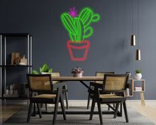 Load image into Gallery viewer, Cactus neon sign, cactus in a pot led light, Cactaceae neon sign, flowering cactus neon sign, custom plant sign, houseplant sign, home decor neon