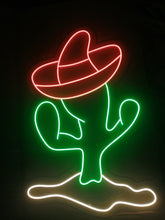 Load image into Gallery viewer, Cactus neon sign, sombrero on cactus - LED light neon sign, green lamp