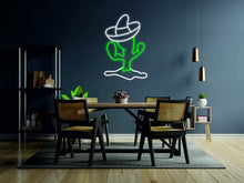 Load image into Gallery viewer, Cuctus neon sign, sombrero on cactus - LED light neon sign, green lamp neonartUA