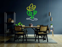 Load image into Gallery viewer, Cuctus neon sign, sombrero on cactus - LED light neon sign, green lamp