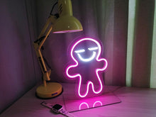 Load image into Gallery viewer, Small led neon sign on a desk - room decor, gingerbread man neon sign neonartUA
