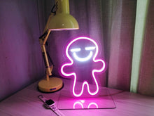 Load image into Gallery viewer, Small led neon sign on a desk - room decor, gingerbread man neon sign neonartUA