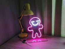 Load image into Gallery viewer, Small led neon sign on a desk - room decor, gingerbread man neon sign neonartUA