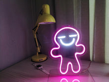 Load image into Gallery viewer, Small led neon sign on a desk - room decor, gingerbread man neon sign neonartUA