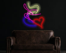 Load image into Gallery viewer, Coffee cup with heart neon sign, coffee neon sign, cafe neon sign, coffee led sign, neon sign cafe, coffee shop neon, cafe neon light