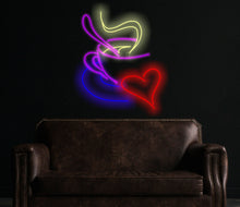 Load image into Gallery viewer, Coffee cup with heart neon sign, coffee neon sign, cafe neon sign, coffee led sign, neon sign cafe, coffee shop neon, cafe neon light