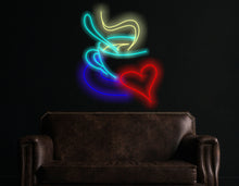 Load image into Gallery viewer, Coffee cup with heart neon sign, coffee neon sign, cafe neon sign, coffee led sign, neon sign cafe, coffee shop neon, cafe neon light