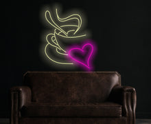 Load image into Gallery viewer, Coffee cup with heart neon sign, coffee neon sign, cafe neon sign, coffee led sign, neon sign cafe, coffee shop neon, cafe neon light
