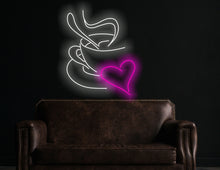 Load image into Gallery viewer, Coffee cup with heart neon sign, coffee neon sign, cafe neon sign, coffee led sign, neon sign cafe, coffee shop neon, cafe neon light