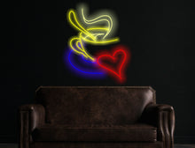 Load image into Gallery viewer, Coffee cup with heart neon sign, coffee neon sign, cafe neon sign, coffee led sign, neon sign cafe, coffee shop neon, cafe neon light