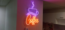 Load image into Gallery viewer, Coffee cup neon sign, custom neon sign, neon coffee lettering, coffee bar decor, Neon coffee sign