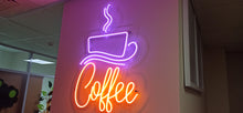Load image into Gallery viewer, Neon coffee cup neon sign with coffee written on it is
